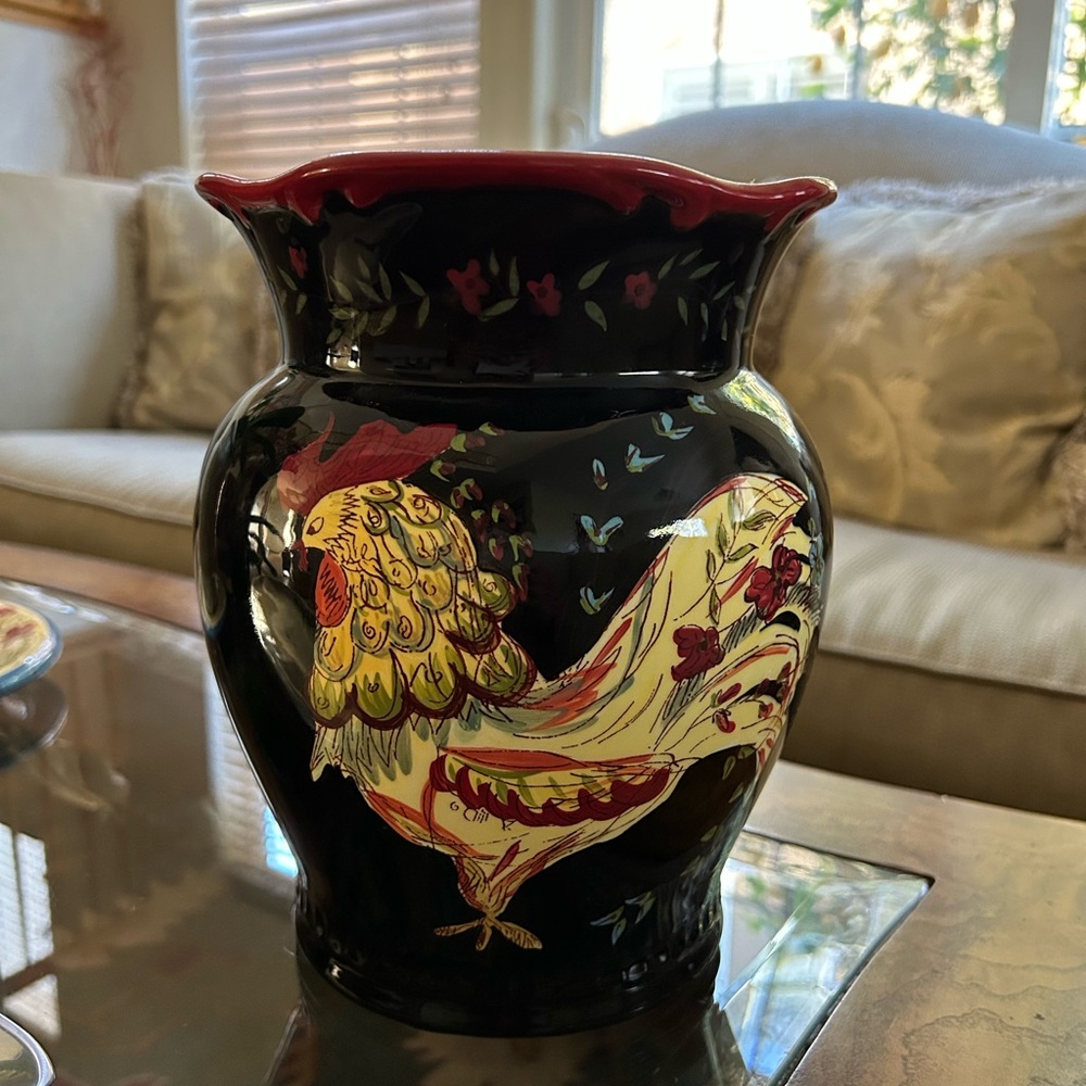 April Cornell Ginger Jar Porcelain Vase Rooster